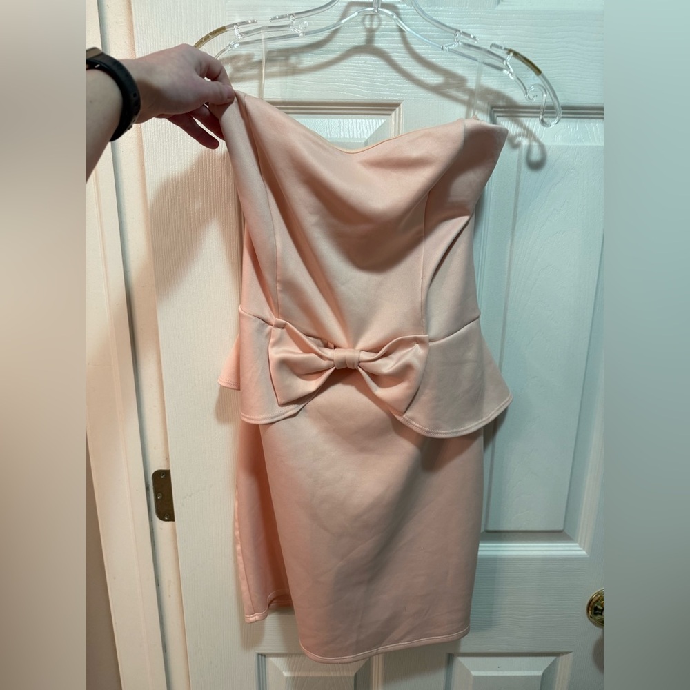 Charlotte Russe Strapless Peplum Bow Dress - Blush Pink
